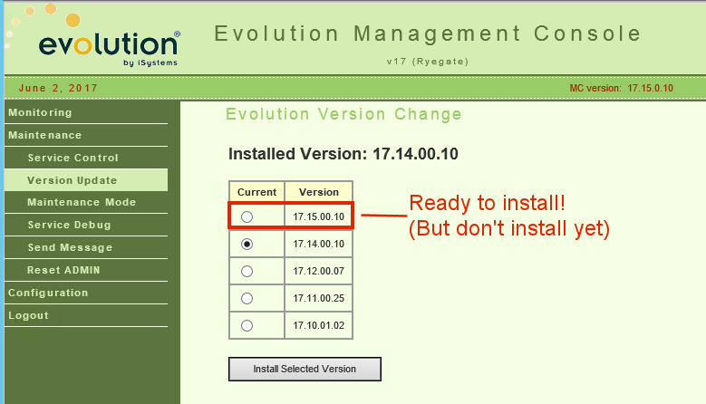 Evo MC: Version ready for installation